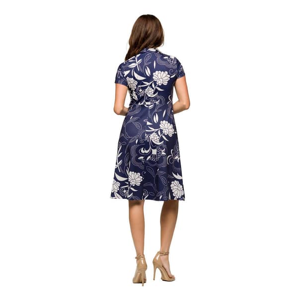 Womens 24/7 Comfort Apparel Navy Print Short Sleeve Wrap Dress