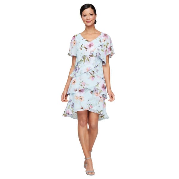 Womens SLNY Short Sleeve Printed Tier Dress