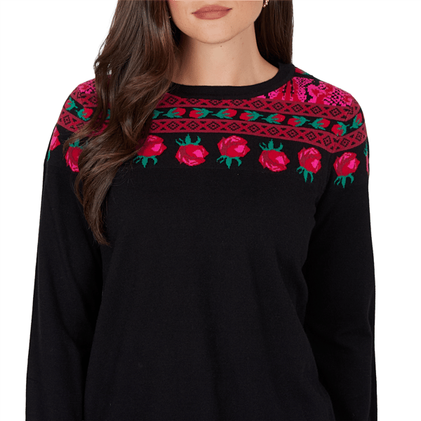 Petite Ruby Rd. Mysterious Romance Fair Isle Rose Sweater