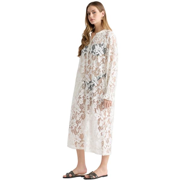 Womens NVLT Long Sleeve Floral Lace V Neck Cover Up Dress