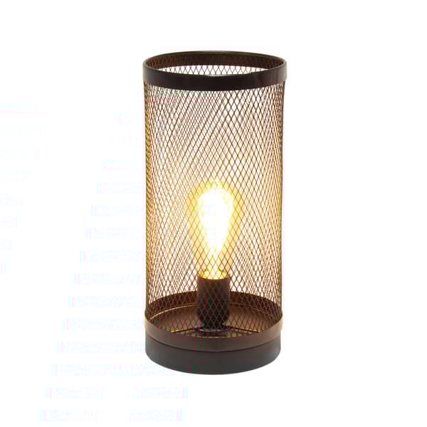 Simple Designs Cylindrical Steel Table Lamp w/Mesh Shade