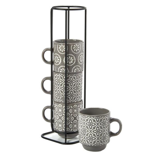 Boston Warehouse 3oz. Stack Geo Grey Espresso Mugs - Set of 4 - image 