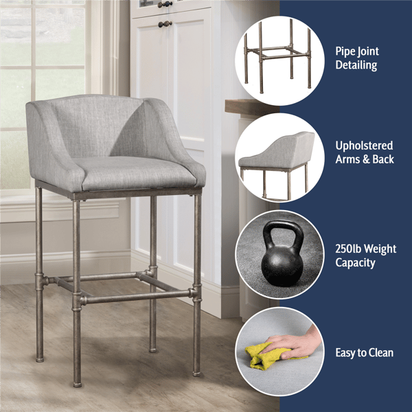 HH2 Home Dillon Low Profile Wingback Grey Bar Height Stool