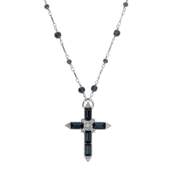 Symbols of Faith Baguette Stone Cross Beaded Necklace