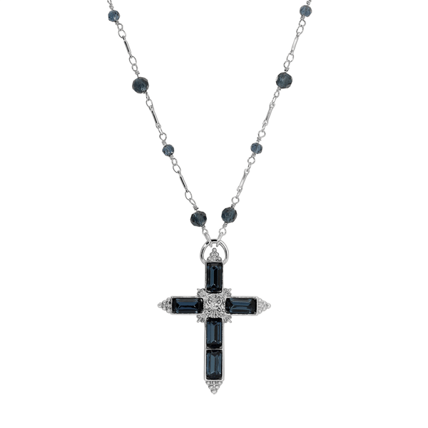 Symbols of Faith Baguette Stone Cross Beaded Necklace - image 