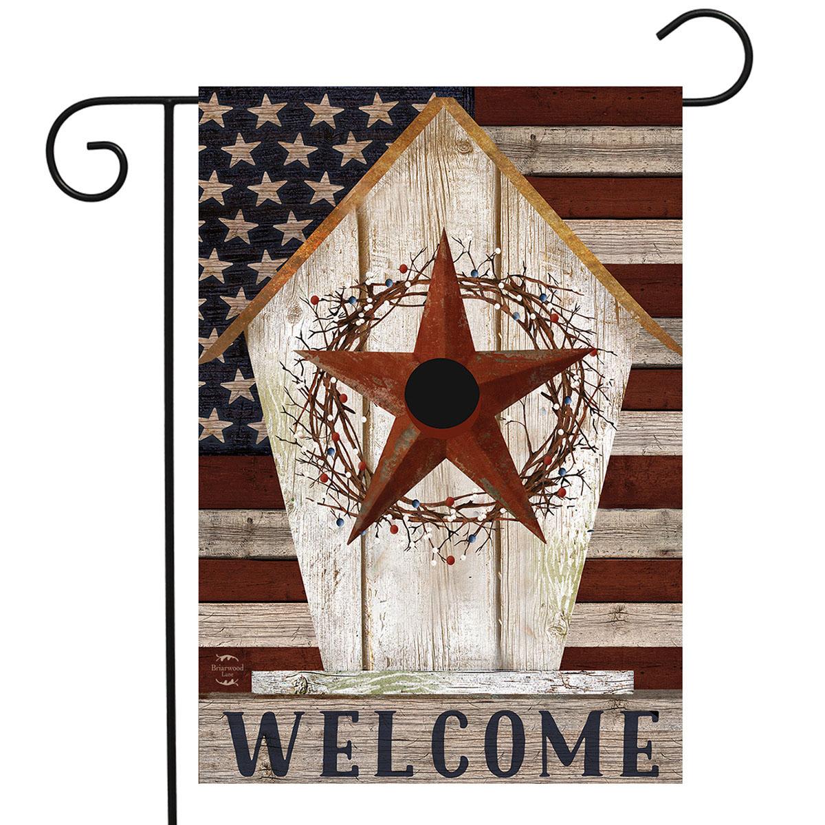 Rustic American Birdhouse Garden Flag