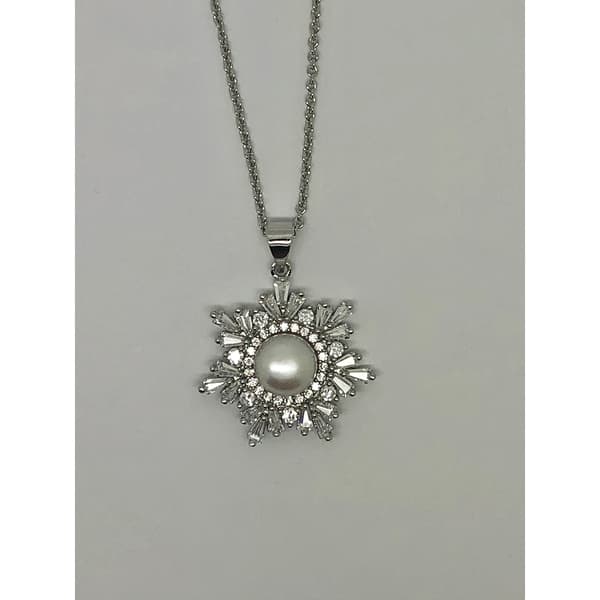 Silver Plated Cubic Zirconia Pearl Snowflake Pendant - image 