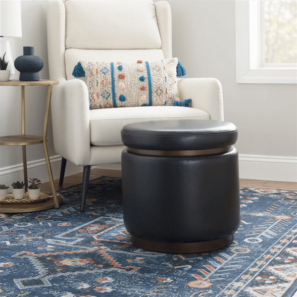 Linon Home Decor Blanche Storage Black Faux Leather Ottoman