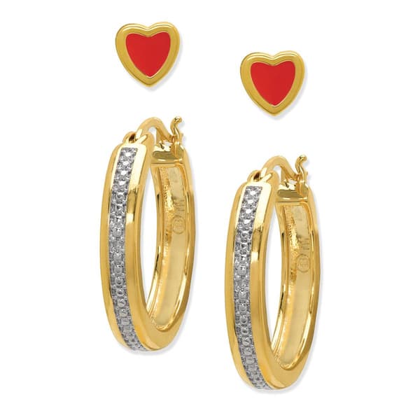 Accents by Gianni Argento Diamond Hoop & Heart Stud Earrings - image 