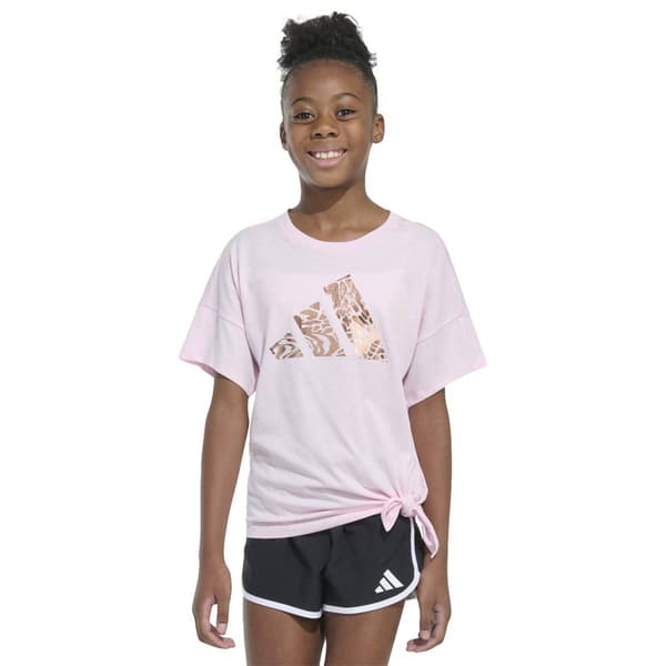 Girls (7-16) adidas(R) Short Sleeve Foil Emblem Side Tie Tee