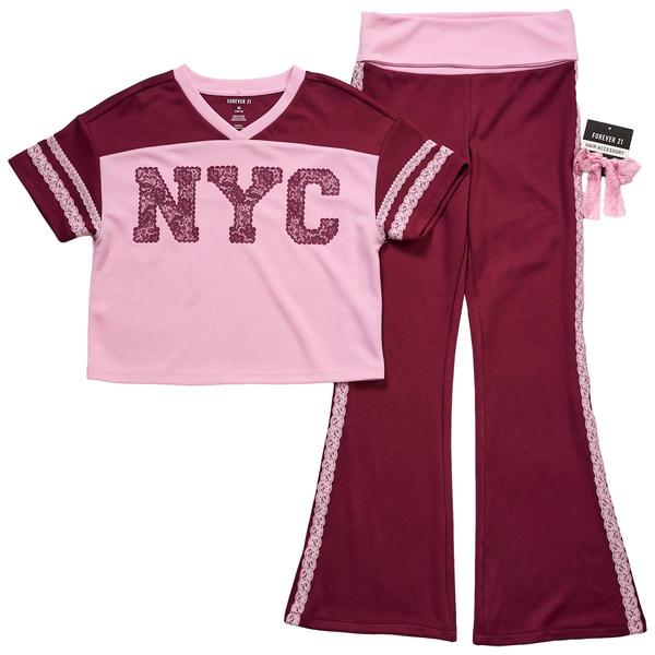 Girls (7-12) Forever 21 Lace Trim NYC Jersey & Flared Leggings - image 