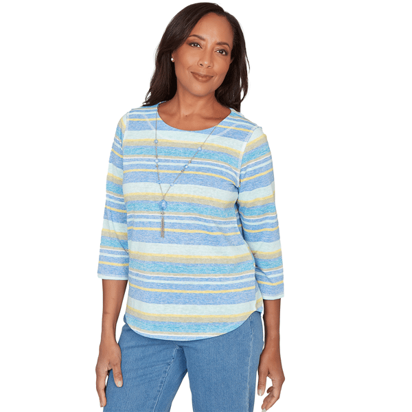 Womens Alfred Dunner Beachcomber 3/4 Sleeve Coastal Stripe Tee