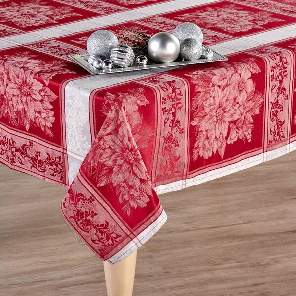 Ornate Poinsettia Yarn Dyed Tablecloth - image 