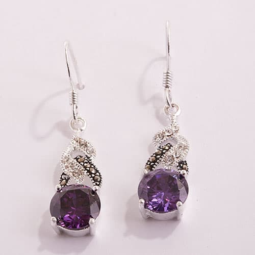 Marsala Fine Silver-Plated Marcasite Amethyst Earrings - image 