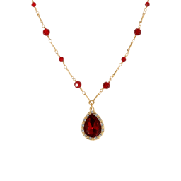 1928 Gold-Tone Beaded Siam Red Teardrop Pendant