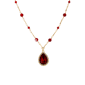 1928 Gold-Tone Beaded Siam Red Teardrop Pendant - image 2