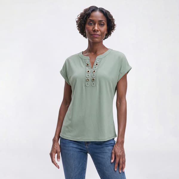 Womens Love Scarlet Grommet Dolman Crystal Solid Blouse - image 