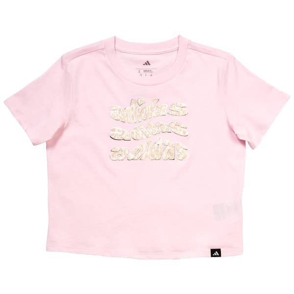 Girls (7-16) adidas(R) Leopard Heart Short Sleeve Graphic Tee