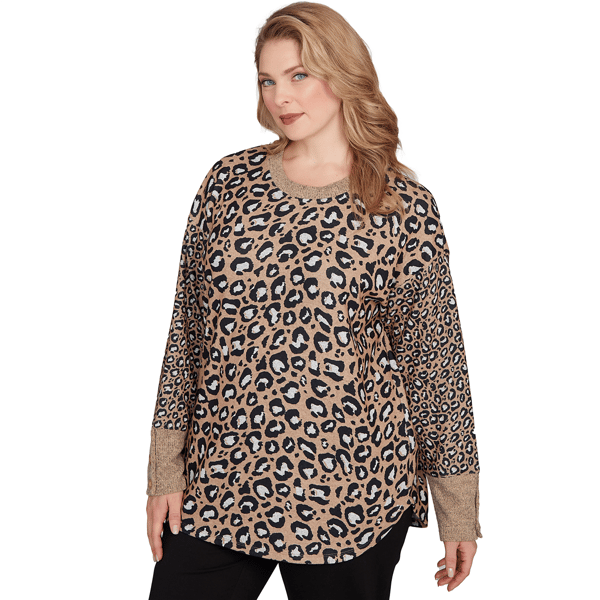 Plus Size Ruby Rd. Cozy Time Long Sleeve Leopard Sweater