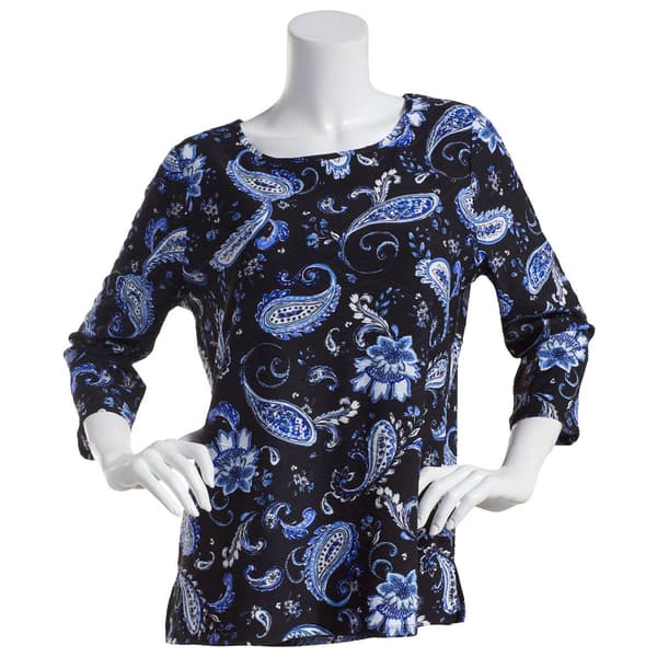 Womens Emily Daniels 3/4 Sleeve Paisley Brushed Jacquard Top