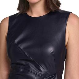 Womens Calvin Klein Sleeveless Twist Front Pleather Sheath Dress