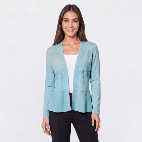 Womens 89th & Madison Pointelle Mix Stitch Peplum Cardigan