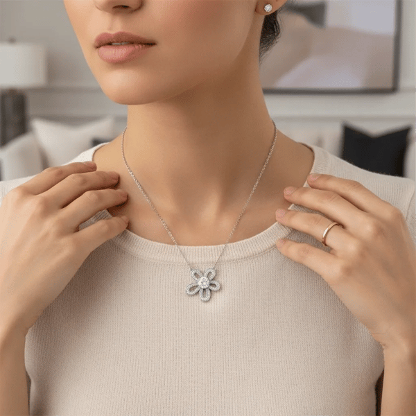 Saffron 1ctw. Sterling Silver Moissanite Diamond Flower Necklace