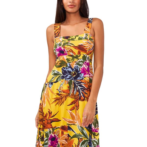 Womens MSK Sleeveless Floral Challis Smock Back Midi Dress
