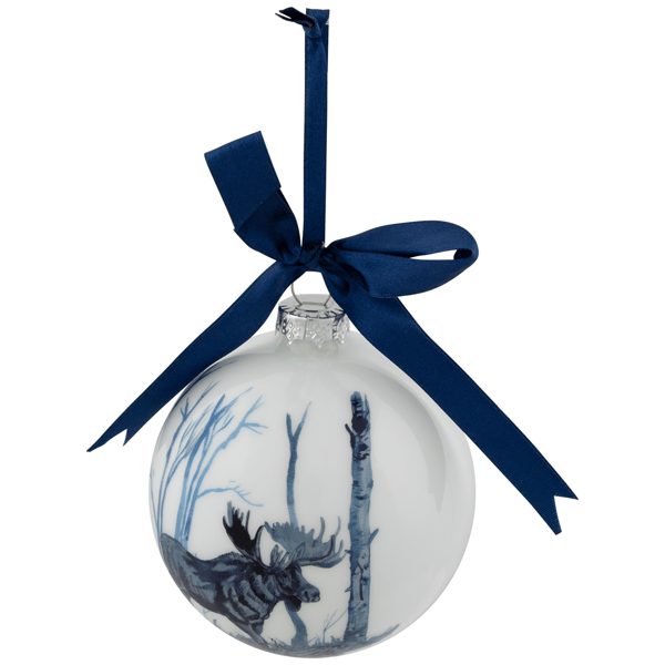 Northlight White & Blue Moose Glass Christmas Ball Ornament
