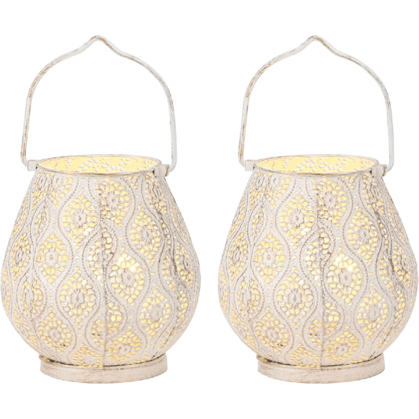 HomeRoots Pierced Geometric Cordless Lantern Lamps - Set of Two - image 