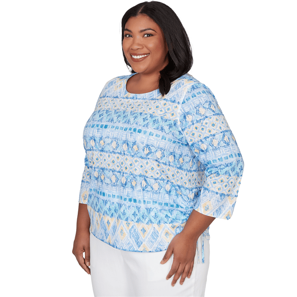 Plus Size Alfred Dunner Classics 3/4 Sleeve Side Tie Ikat Blouse