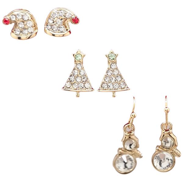 Snowman/Christmas Tree/Crystal Stud Earring Set - image 