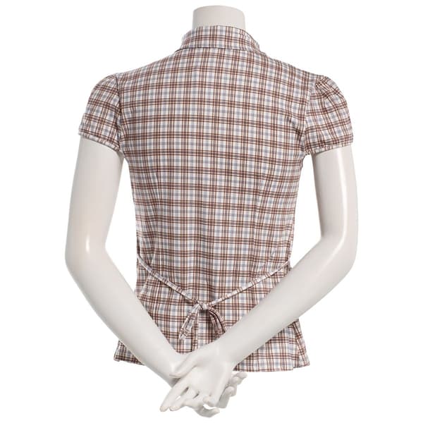 Juniors Madden Girl Cap Sleeve Jersey Button Up Tie Back Top