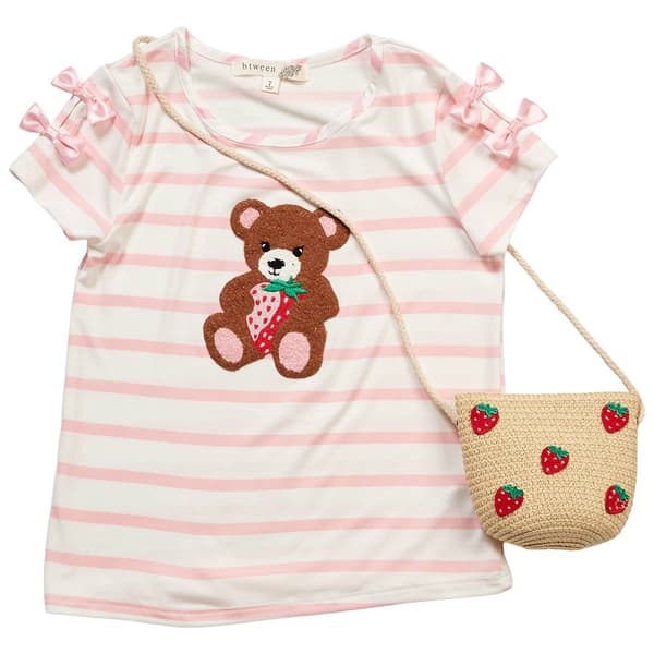 Girls (7-12) BTween(R) Bow Bear Top w/ Strawberry Purse