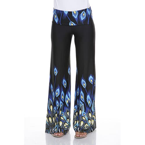 Womens White Mark Print Palazzo Pants - Peacock - image 