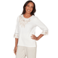 Petite Alfred Dunner Natural Wonder Leaf Embroidery Blouse - image 3