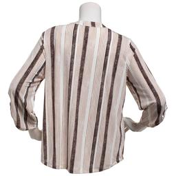 Womens Cure 3/4 Sleeve Pocket Stripe Zip Neck Blouse