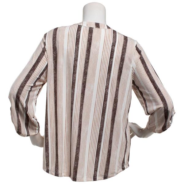 Womens Cure 3/4 Sleeve Pocket Stripe Zip Neck Blouse