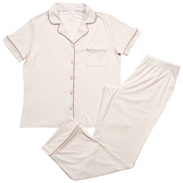 Womens Nicole Mille Short Sleeve Rib Notch Collar Pajama Set - image 
