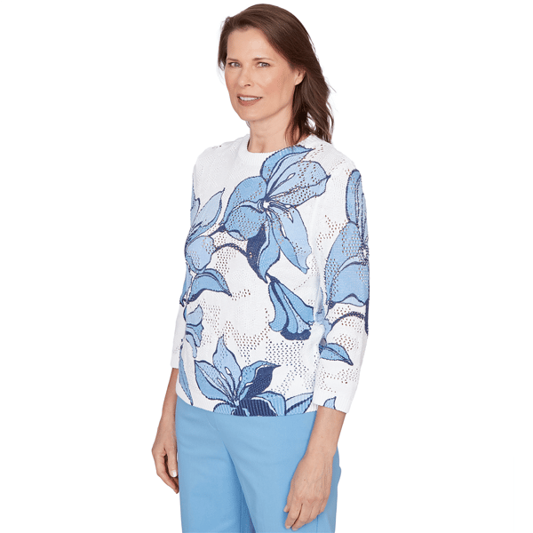 Womens Alfred Dunner St. Augustine Floral Pointelle Sweater