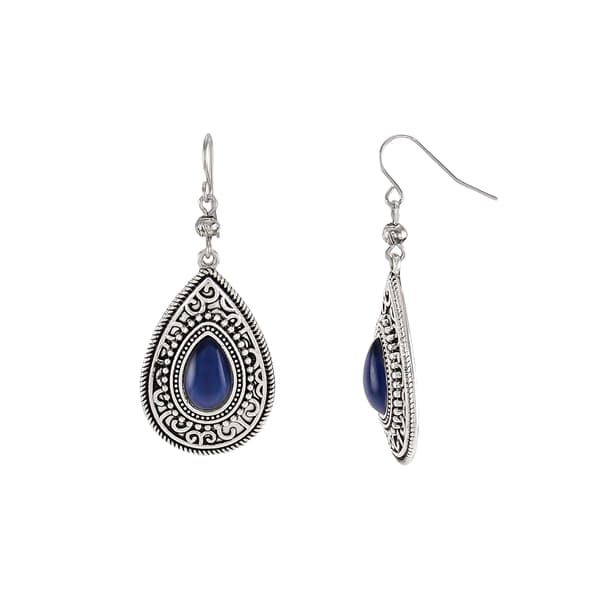 Ruby Rd. Silver-Tone Etched Center Stone Teardrop Earrings - image 