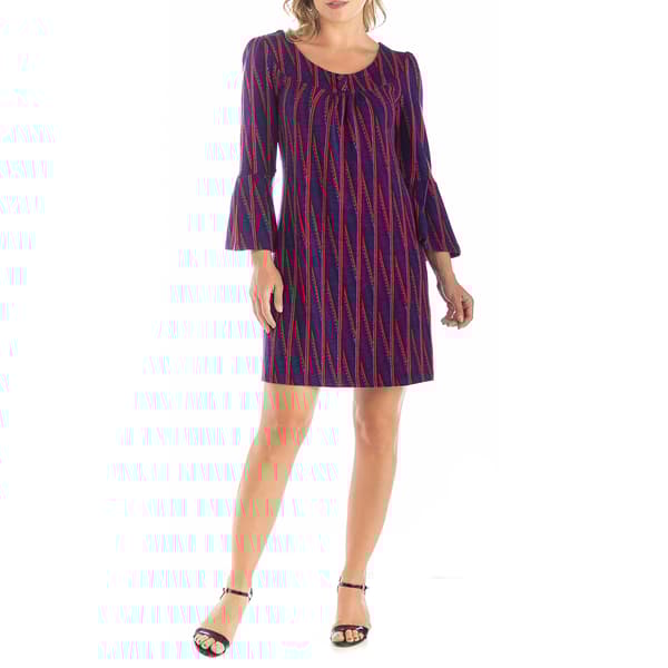 Womens 24/7 Comfort Apparel Abstract 3/4 Sleeve Shift Dress