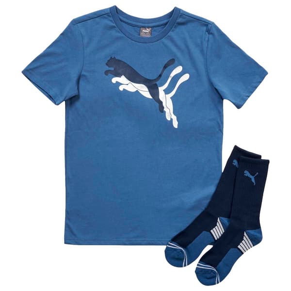 Boys &#40;8-20&#41; Puma&#40;R&#41; Cotton Jersey Tee with Crew Socks - Blue/Grey - image 
