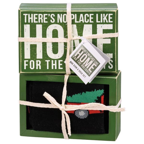 Primitives By Kathy Home for the Holidays Box Sign & Socks Set - image 