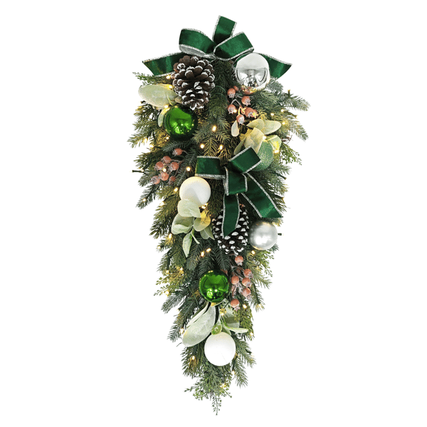 Puleo International 28in. Pre-Lit Adorned White & Green Swag