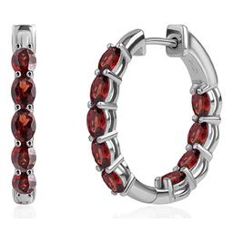 Gemstone Classics(tm) 4x3mm Oval Garnet Inside Out Hoop Earrings