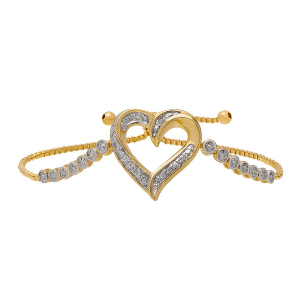 Gold Plated Diamond Accent Heart Adjustable Bracelet - image 