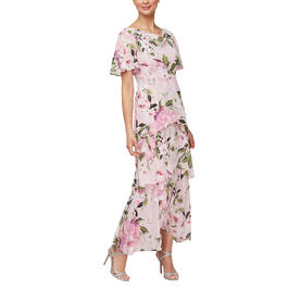 Womens SLNY Flutter Sleeve Patterned Tier Maxi Dress