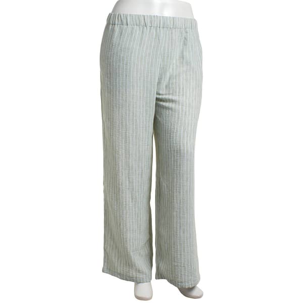 Juniors No Comment Striped Linen Pull Over Flowy Pants - image 