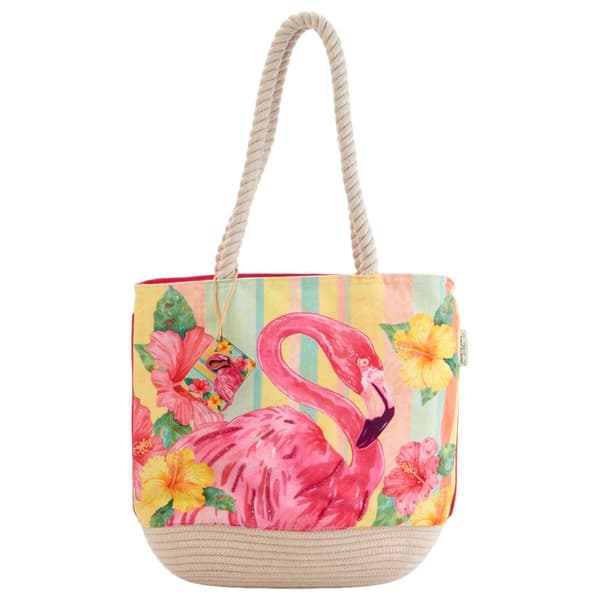 Sun ''N'' Sand Flamingo Floral Shoulder Tote - image 